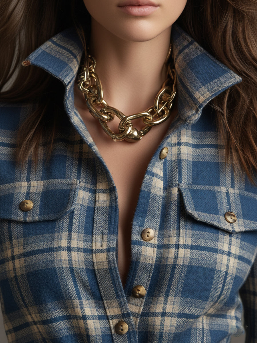 Helena – Damska długa sukienka koszulowa w kratę