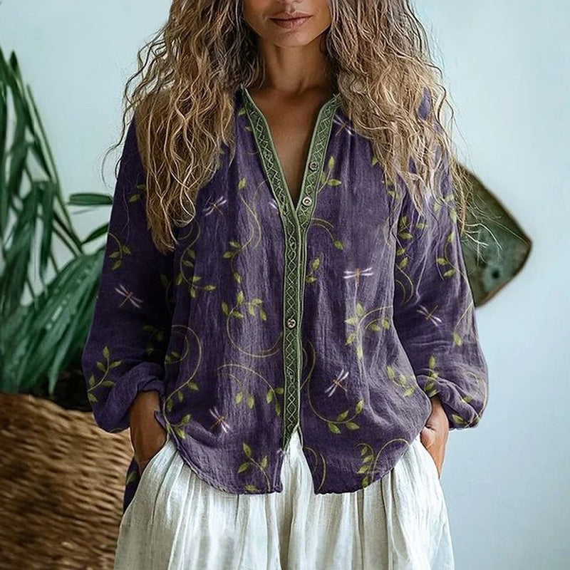 Kerstin – Elegant with Leaf Print Blouse - Image 2
