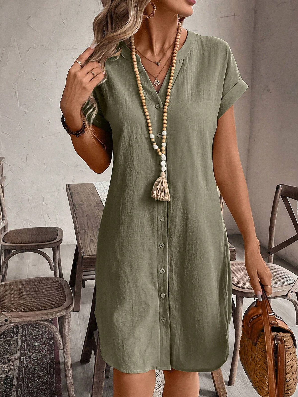 Katrin – Women Button Front Short Sleeve Dress - Image 1