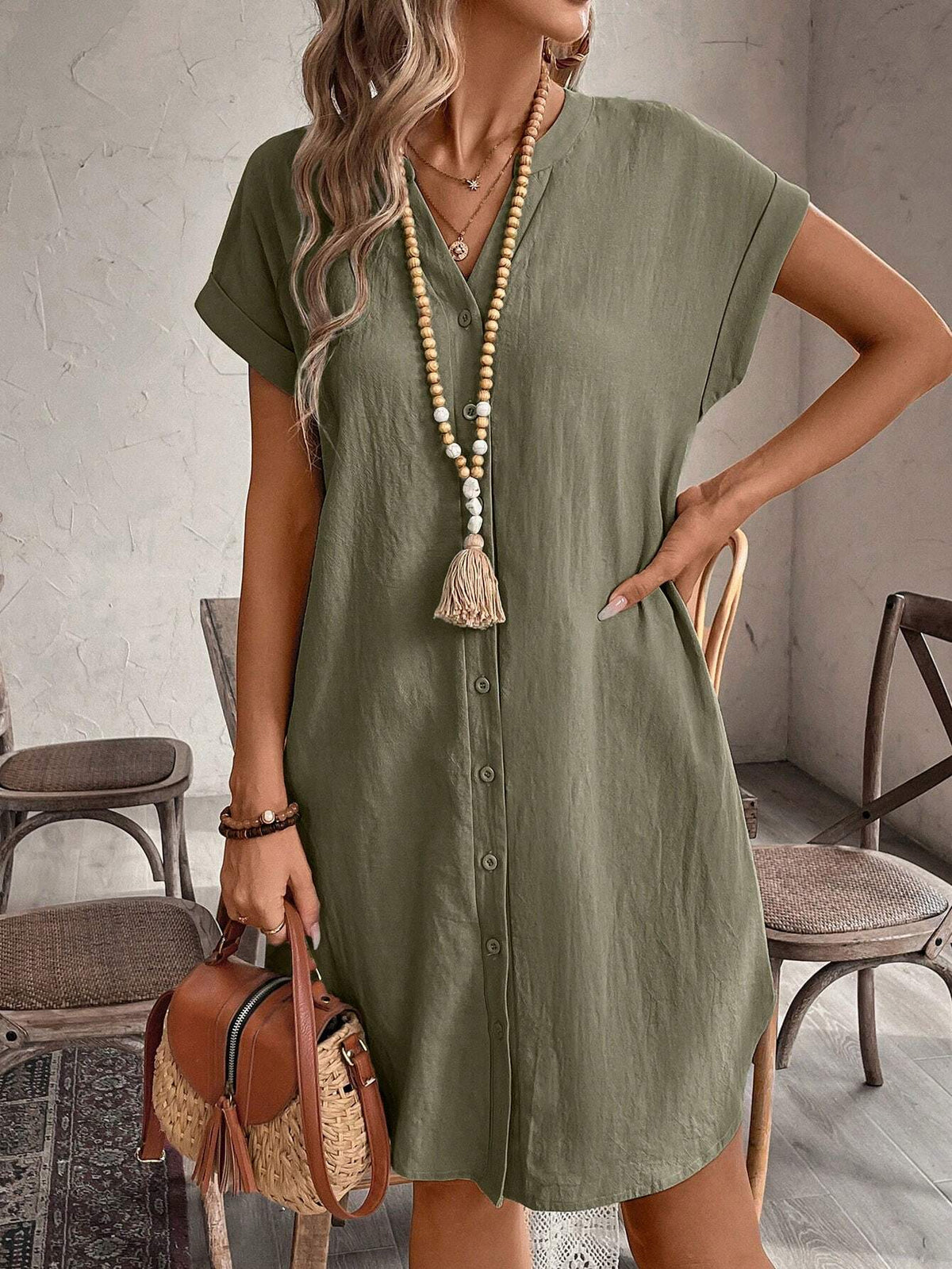 Katrin – Women Button Front Short Sleeve Dress - Image 6