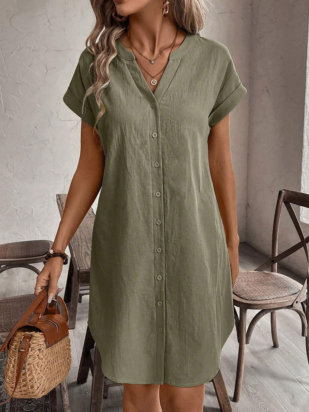 Katrin – Women Button Front Short Sleeve Dress - Image 4