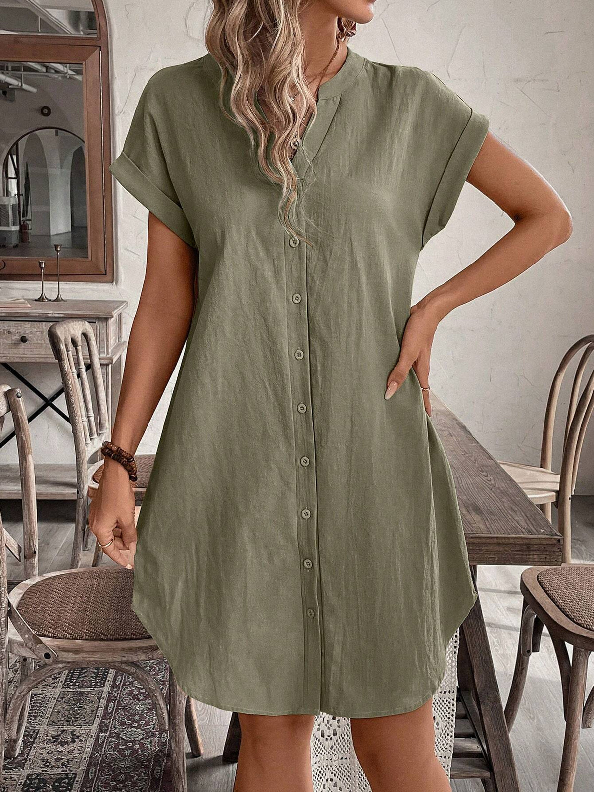 Katrin – Women Button Front Short Sleeve Dress - Image 7