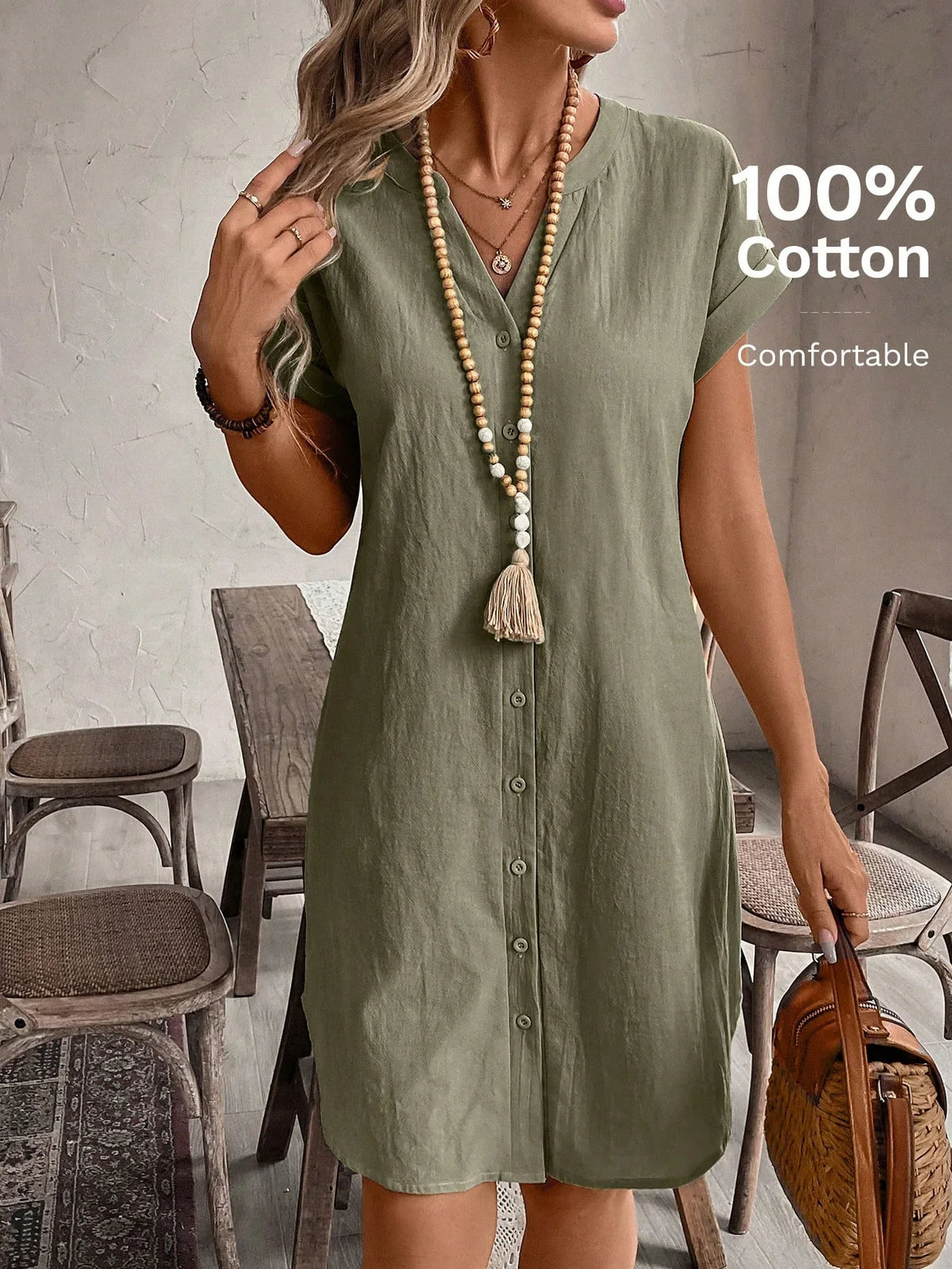Katrin – Women Button Front Short Sleeve Dress - Image 3