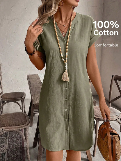 Katrin – Women Button Front Short Sleeve Dress - Image 3