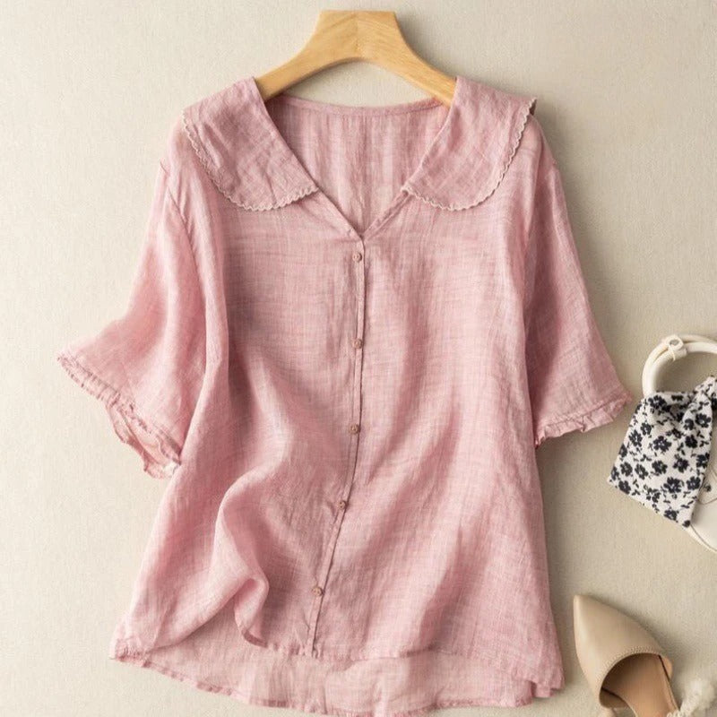 Theresa – Button Front Scalloped Collar Blouse - Image 4
