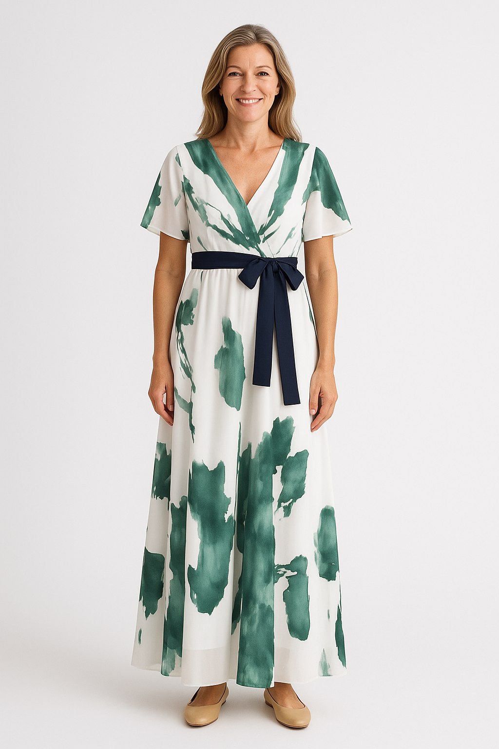 Anja – Elegant Flutter Sleeve Belted Dress for Women - Image 1