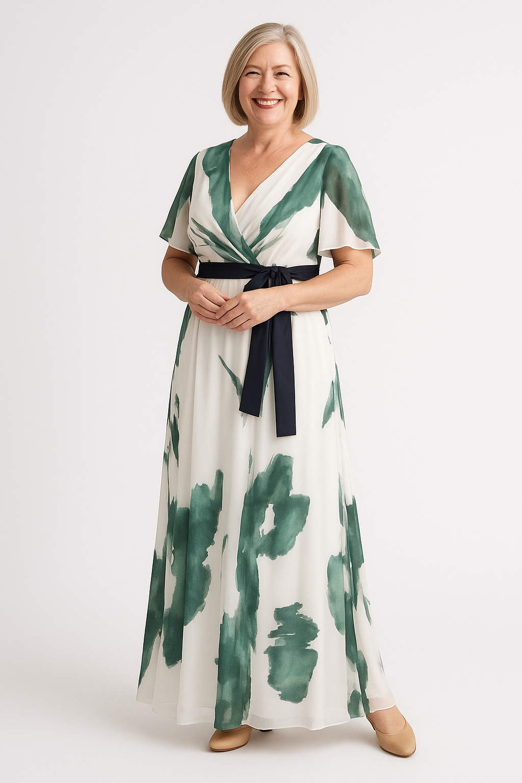 Anja – Elegant Flutter Sleeve Belted Dress for Women - Image 4