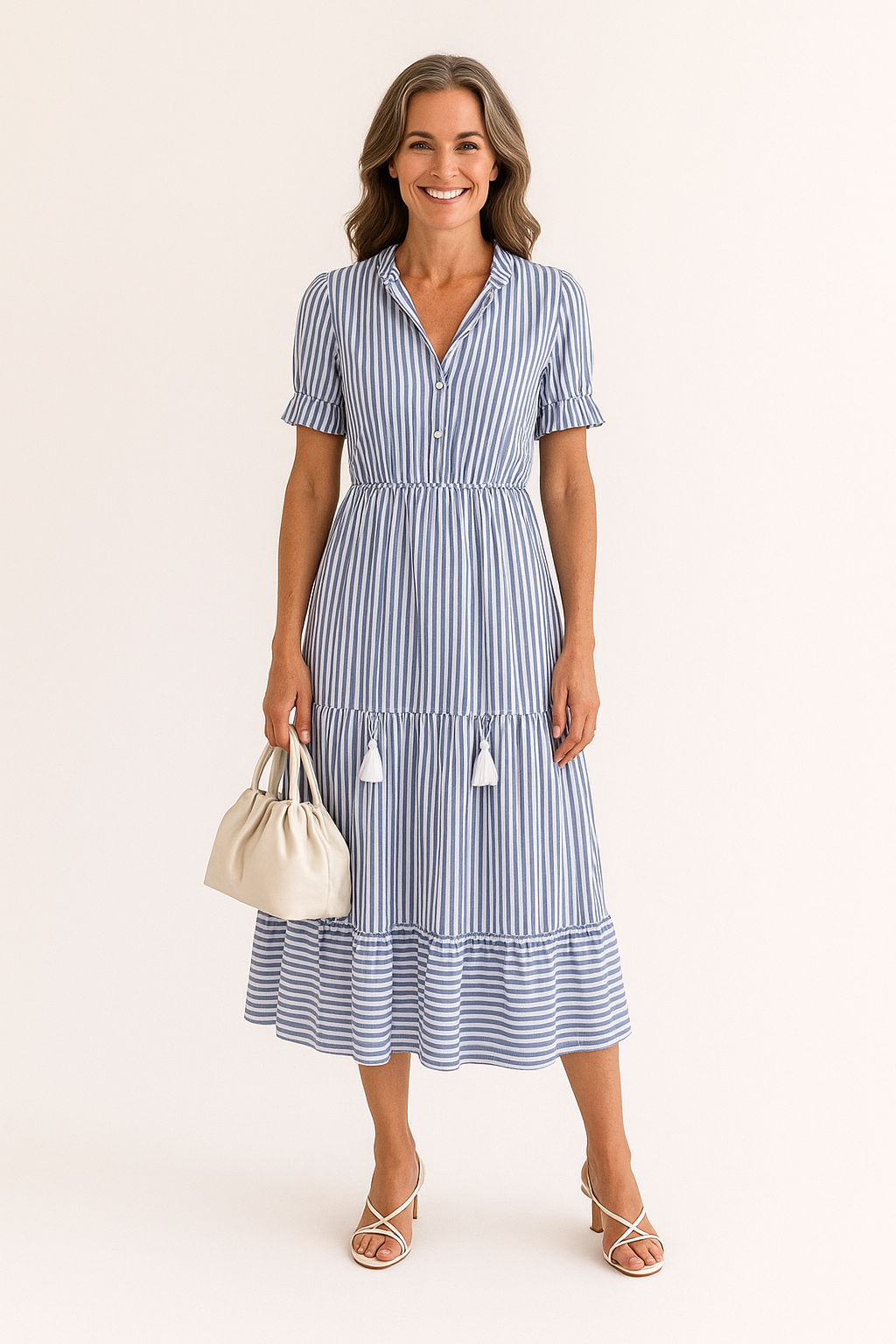 Brigitte – Elegant Striped Tiered Dress for Women - Image 1