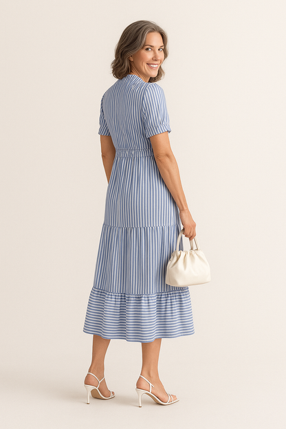 Brigitte – Elegant Striped Tiered Dress for Women - Image 3