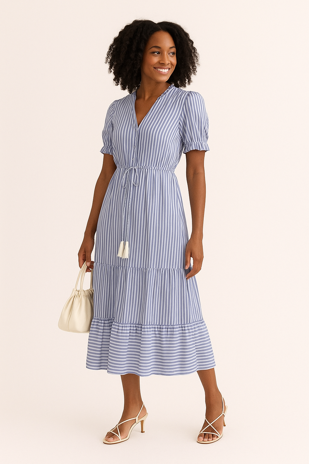 Brigitte – Elegant Striped Tiered Dress for Women - Image 4