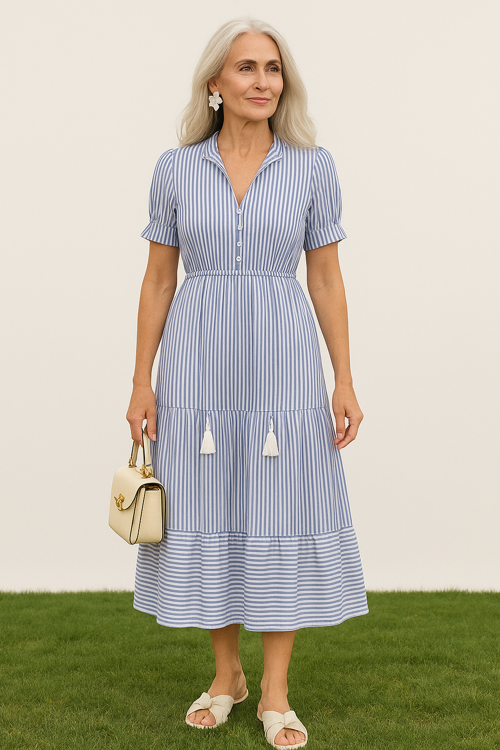 Brigitte – Elegant Striped Tiered Dress for Women - Image 6
