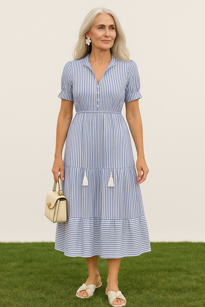 Brigitte – Elegant Striped Tiered Dress for Women - Image 6