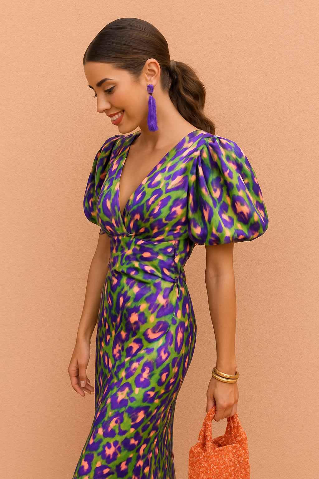 Thea – Vibrant Puff Sleeve Dress for Women - Image 3