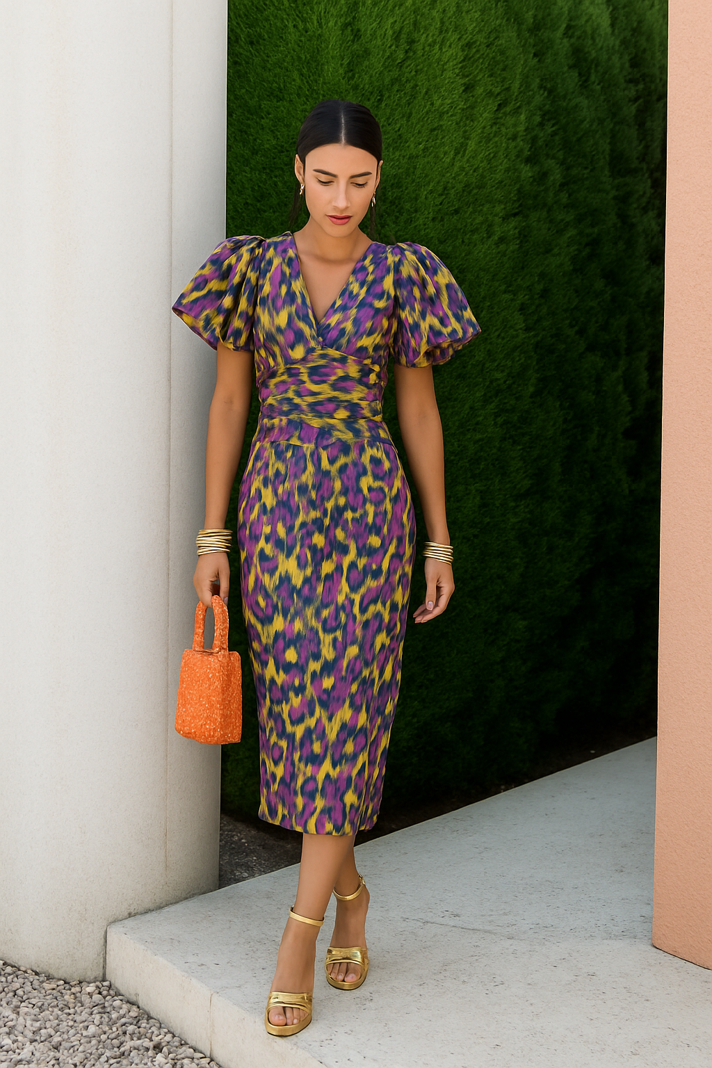 Thea – Vibrant Puff Sleeve Dress for Women - Image 4