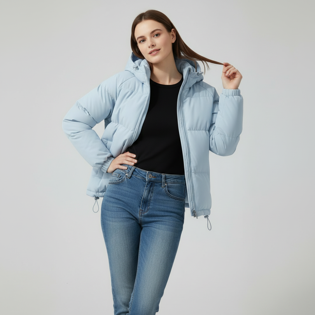 Damowa kurtka pikowana z kapturem i zamkiem błyskawicznym - J&B; - 27 - Livia-Moda