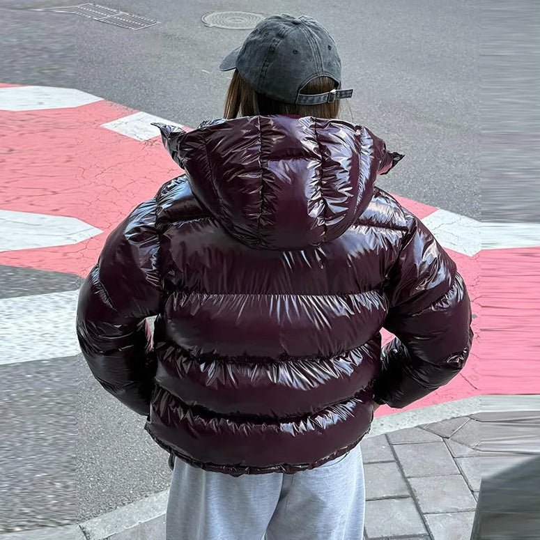 Kurtka puchowa damska, krótki krój, błyszcząca powierzchnia - J&B; - 5 - Livia-Moda