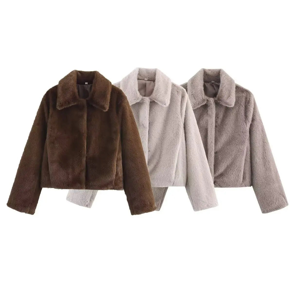 Damska kurtka ze sztucznego futra, o krótkim kroju, miękka i elegancka - J&B; - 13 - Livia-Moda