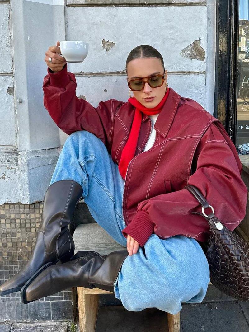 Kurtka bomberowa damska, krój oversize z zamkiem błyskawicznym - J&B; - 2 - Livia-Moda