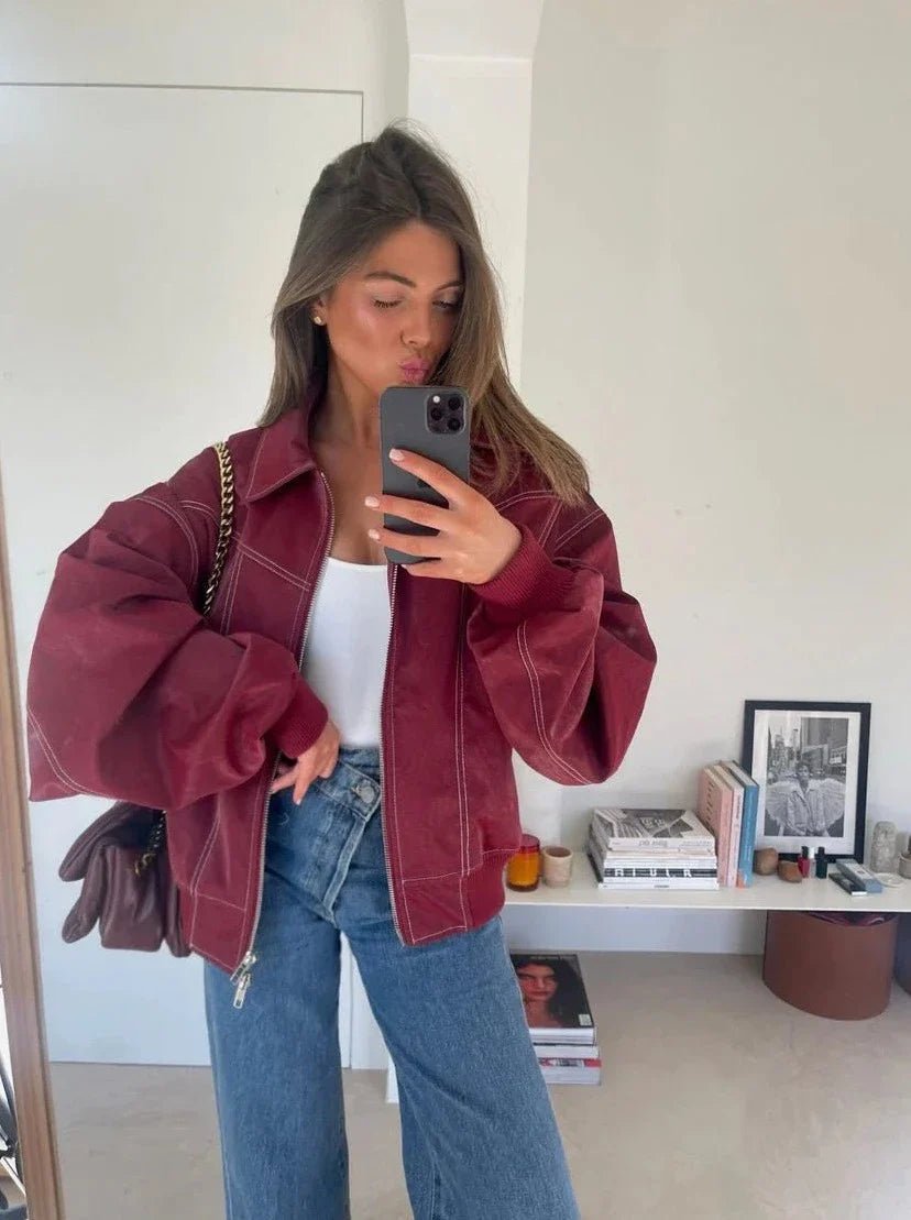 Kurtka bomberowa damska, krój oversize z zamkiem błyskawicznym - J&B; - 8 - Livia-Moda