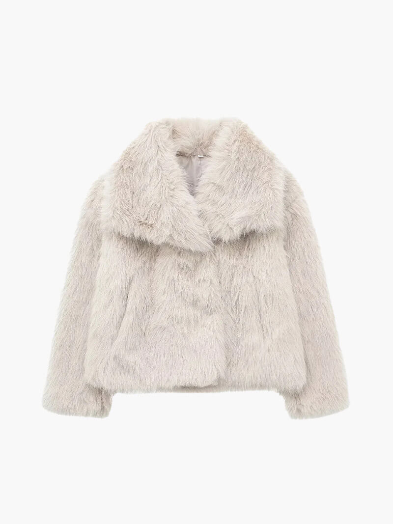 Damska kurtka ze sztucznego futra o skróconym kroju z oversize’owym kołnierzem - J&B; - 2 - Livia-Moda