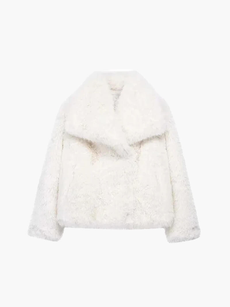 Damska kurtka ze sztucznego futra o skróconym kroju z oversize’owym kołnierzem - J&B; - 12 - Livia-Moda