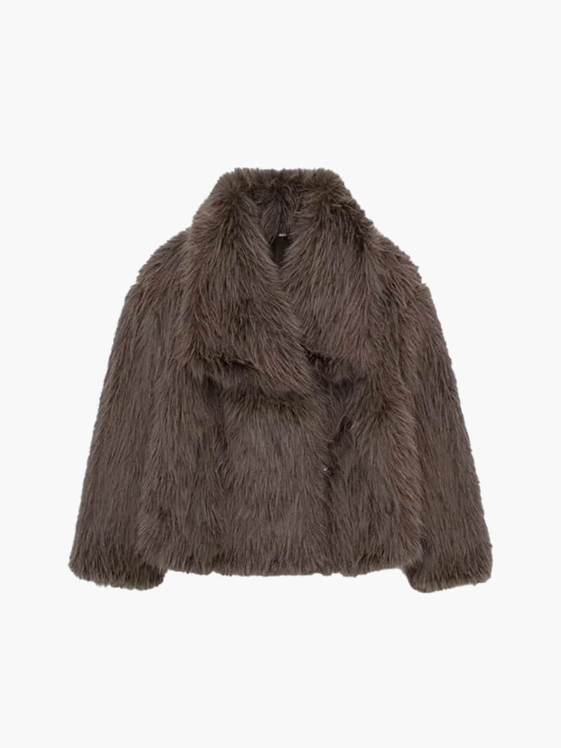 Damska kurtka ze sztucznego futra o skróconym kroju z oversize’owym kołnierzem - J&B; - 13 - Livia-Moda