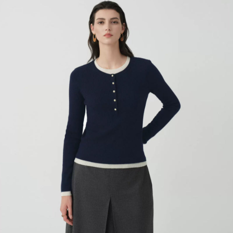 Damska bluzka z prążkowanym wzorem i guzikami - J&B; - 2 - Livia-Moda