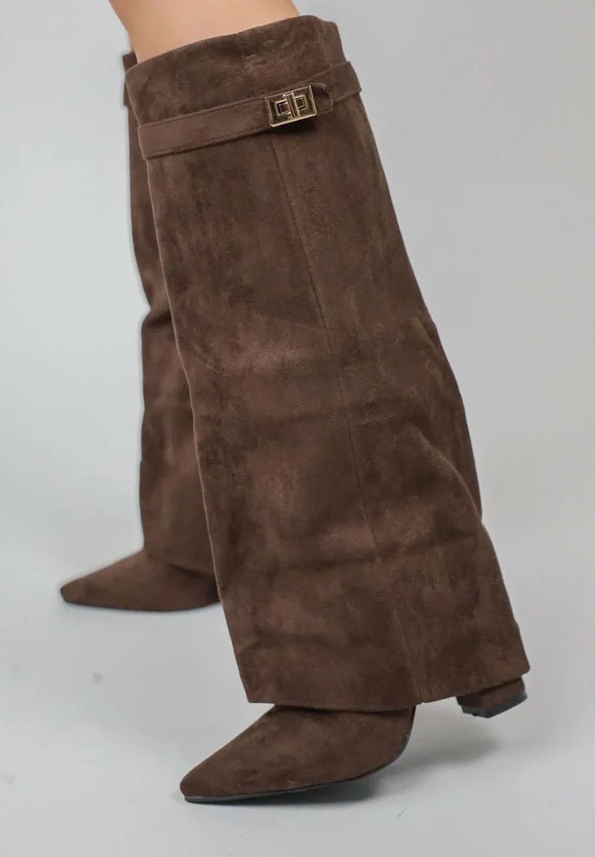 Damskie kozaki za kolano o eleganckim fasonie z grubym obcasem - J&B; - 3 - Livia-Moda