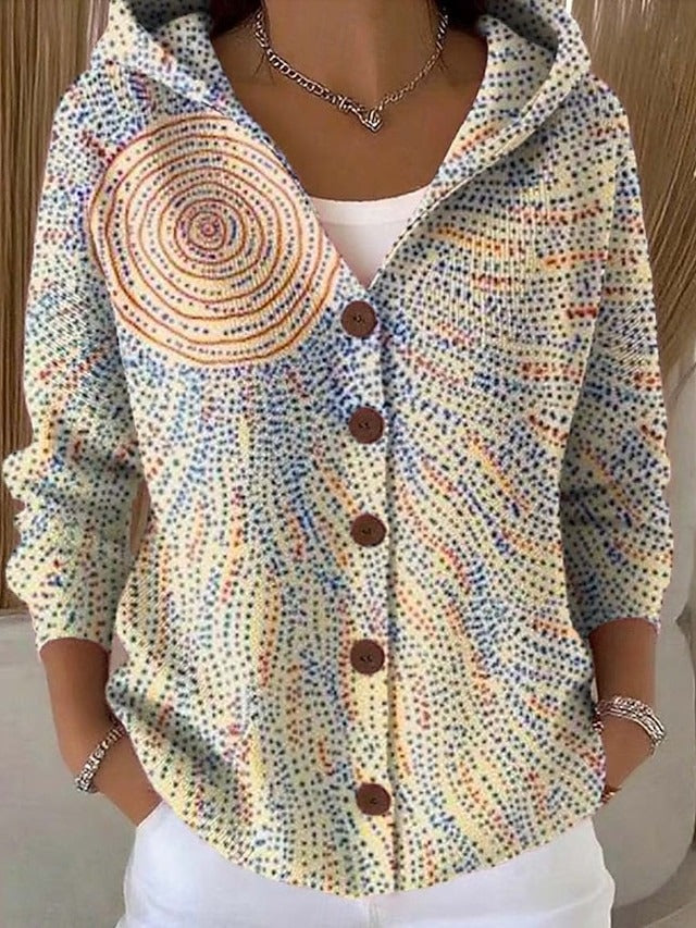 Elegancki damski kardigan z kapturem, zapinany na guziki i z charakterystycznymi wzorami - L&S; - 6 - Livia-Moda