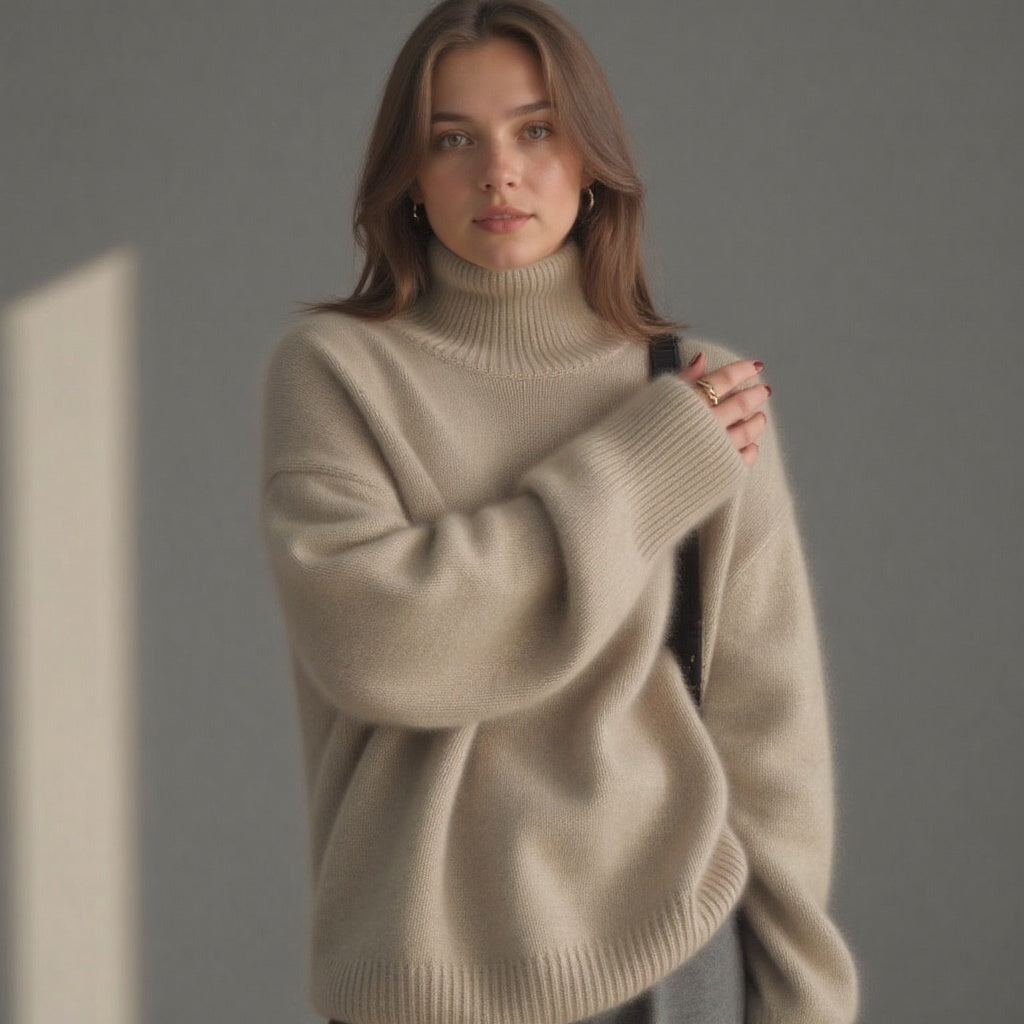 Oversized Women's Cashmere Turtleneck Sweater – Soft and Warm - J&B; - 8 - Elvaroza.com