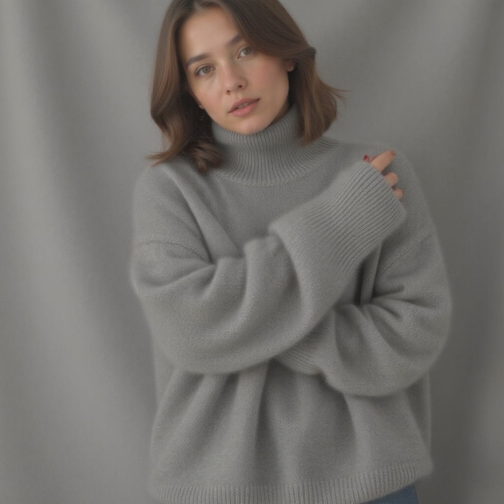 Oversized Women's Cashmere Turtleneck Sweater – Soft and Warm - J&B; - 11 - Elvaroza.com