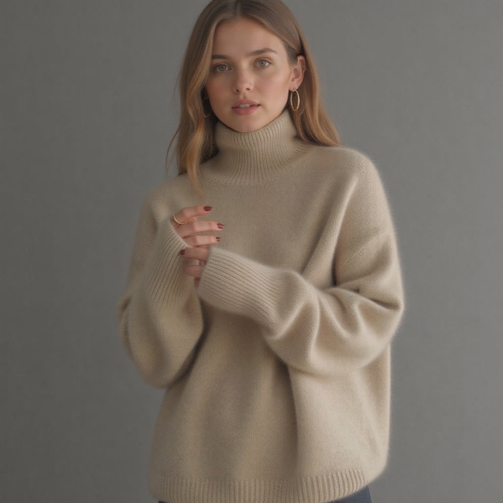 Oversized Women's Cashmere Turtleneck Sweater – Soft and Warm - J&B; - 12 - Elvaroza.com