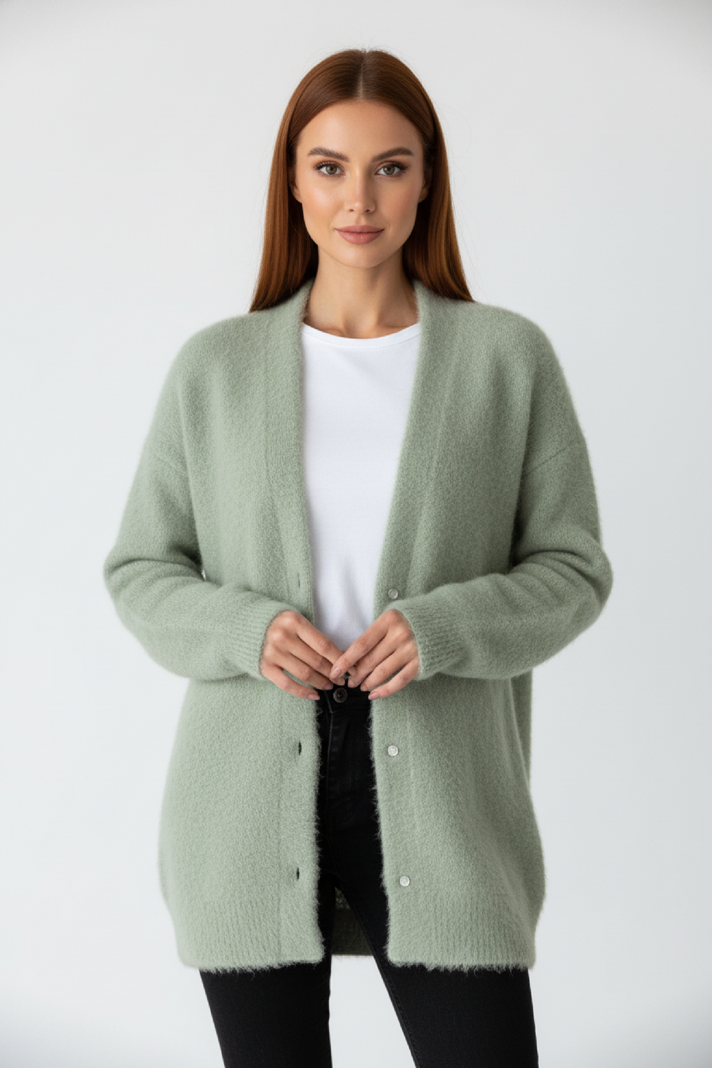 Elegancki damski kardigan zapinany na guziki o luźnym kroju - L&S; - 1 - Livia-Moda