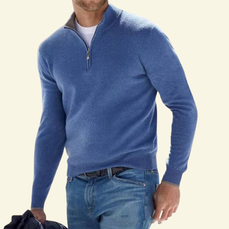 Męski sweter z wysokim kołnierzem i półzamkiem - L&S; - 13 - Livia-Moda