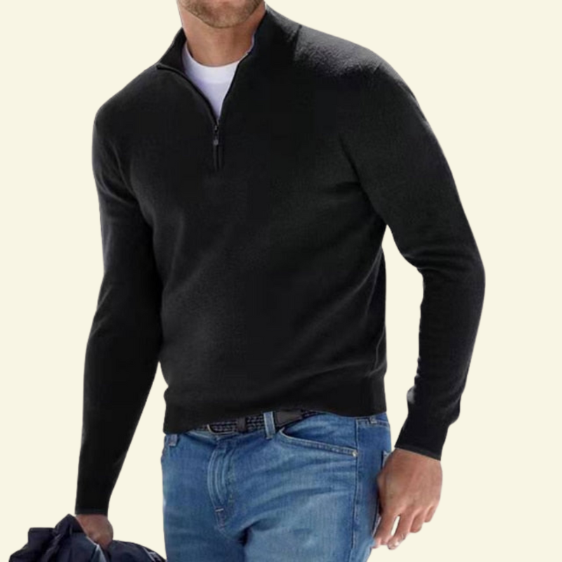 Męski sweter z wysokim kołnierzem i półzamkiem - L&S; - 14 - Livia-Moda
