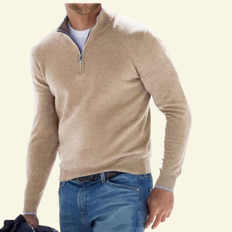 Męski sweter z wysokim kołnierzem i półzamkiem - L&S; - 15 - Livia-Moda
