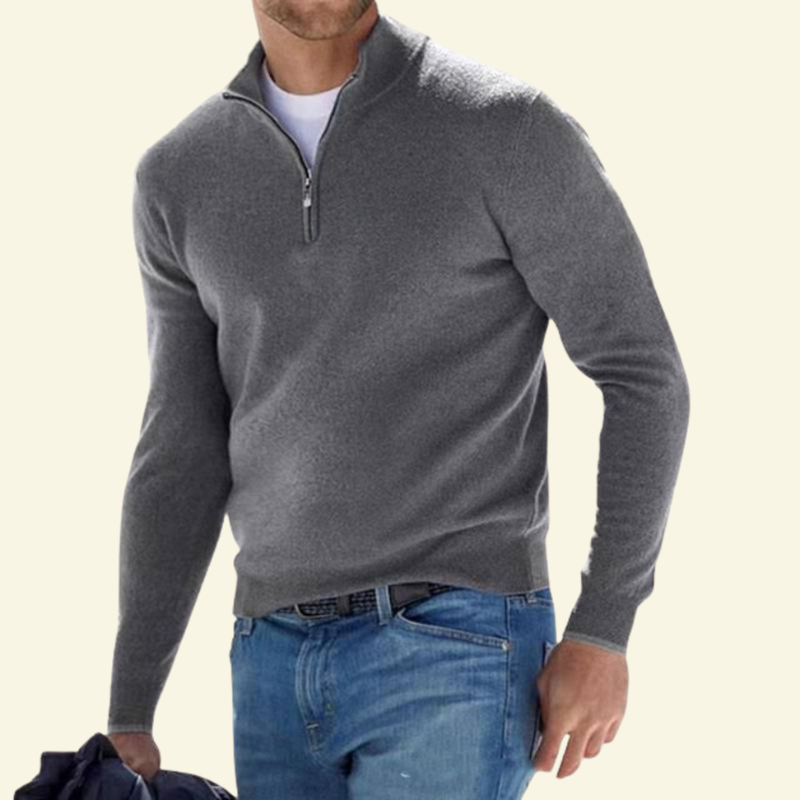 Męski sweter z wysokim kołnierzem i półzamkiem - L&S; - 16 - Livia-Moda