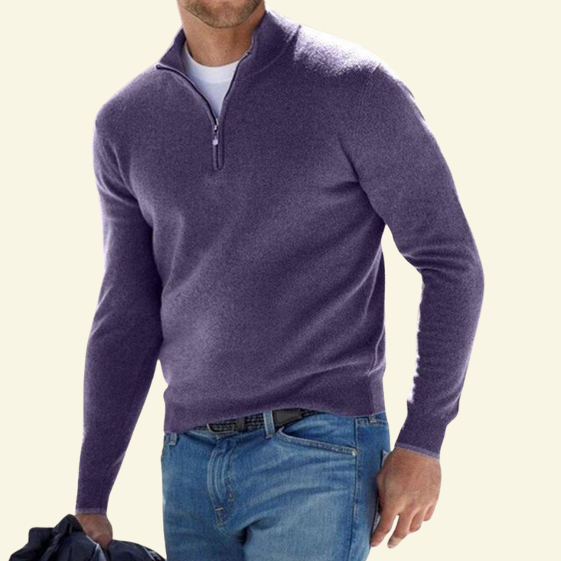 Męski sweter z wysokim kołnierzem i półzamkiem - L&S; - 17 - Livia-Moda