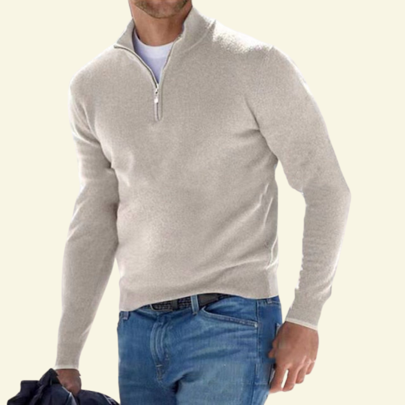 Męski sweter z wysokim kołnierzem i półzamkiem - L&S; - 18 - Livia-Moda