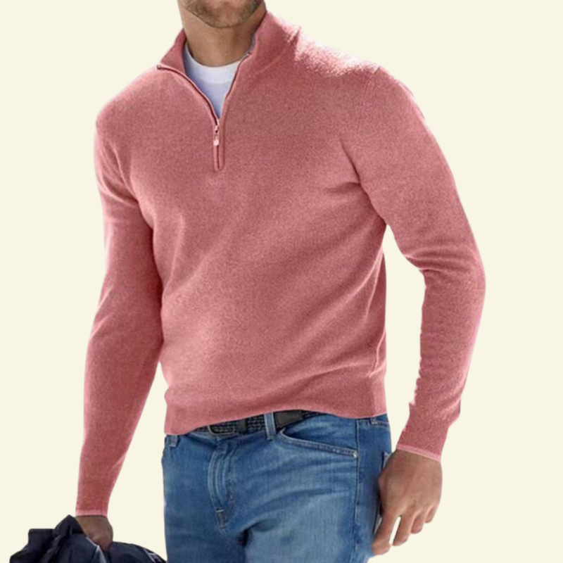 Męski sweter z wysokim kołnierzem i półzamkiem - L&S; - 19 - Livia-Moda