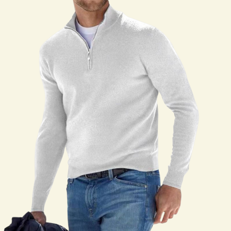 Męski sweter z wysokim kołnierzem i półzamkiem - L&S; - 20 - Livia-Moda