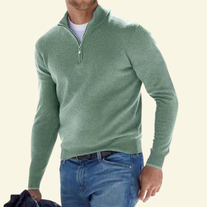 Męski sweter z wysokim kołnierzem i półzamkiem - L&S; - 21 - Livia-Moda
