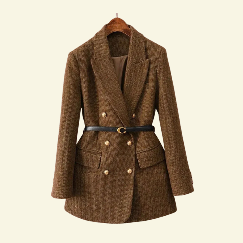 Elegancka damska marynarka z tweedu z paskiem w talii - L&S; - 1 - Livia-Moda