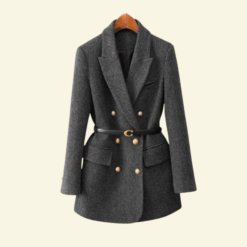 Elegancka damska marynarka z tweedu z paskiem w talii - L&S; - 2 - Livia-Moda