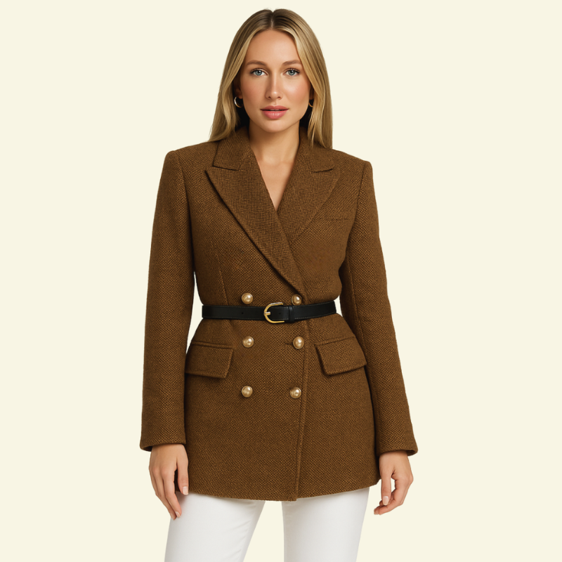 Elegancka damska marynarka z tweedu z paskiem w talii - L&S; - 3 - Livia-Moda