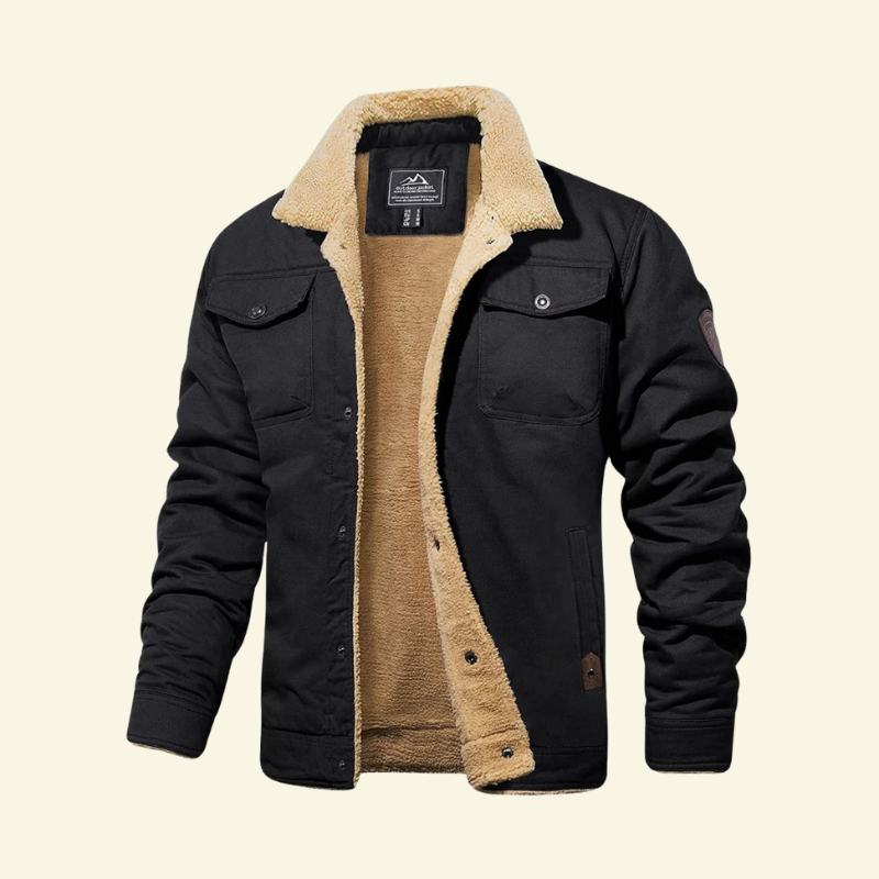 Męska kurtka z podszewką z materiału typu sherpa i zapięciem na guziki - L&S; - 1 - Livia-Moda