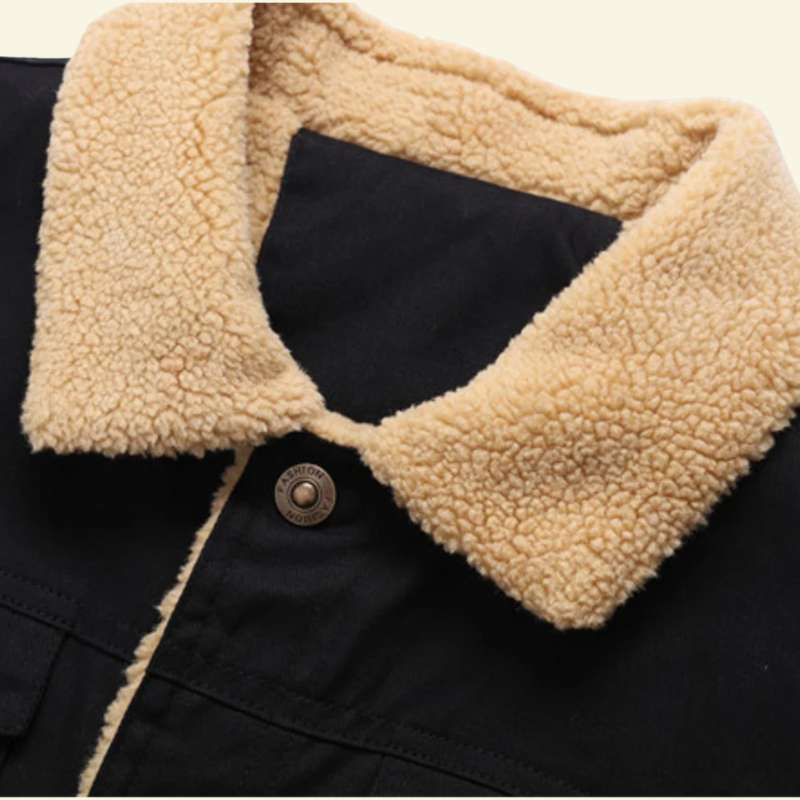 Męska kurtka z podszewką z materiału typu sherpa i zapięciem na guziki - L&S; - 3 - Livia-Moda