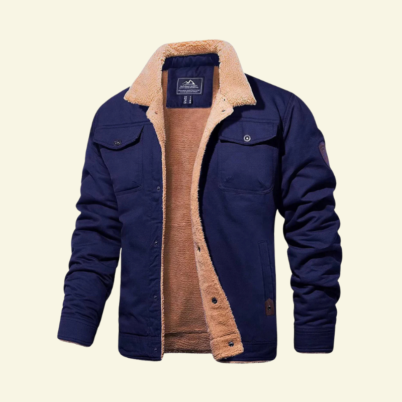 Męska kurtka z podszewką z materiału typu sherpa i zapięciem na guziki - L&S; - 4 - Livia-Moda
