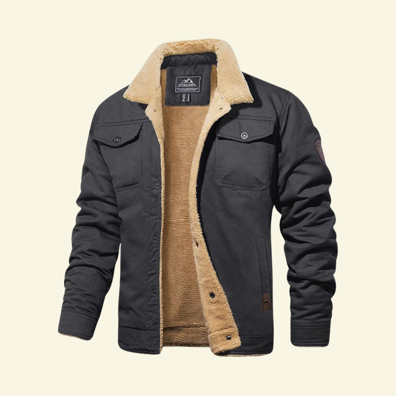 Męska kurtka z podszewką z materiału typu sherpa i zapięciem na guziki - L&S; - 6 - Livia-Moda