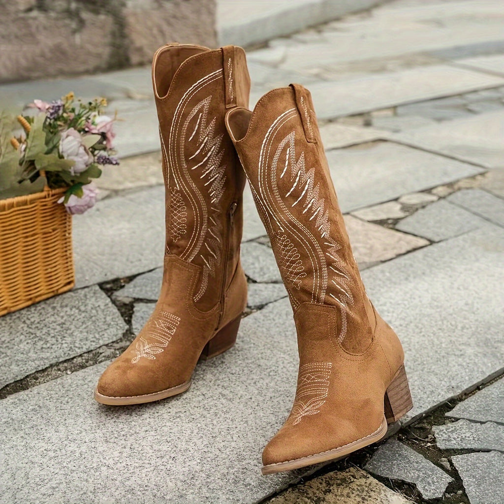 Kniehohe Westernstiefel für Damen mit bestickten Details - 3 - Jasminaboutique.com